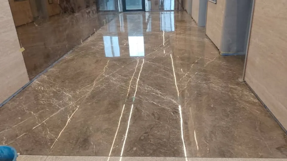 Professional tile installation in progress