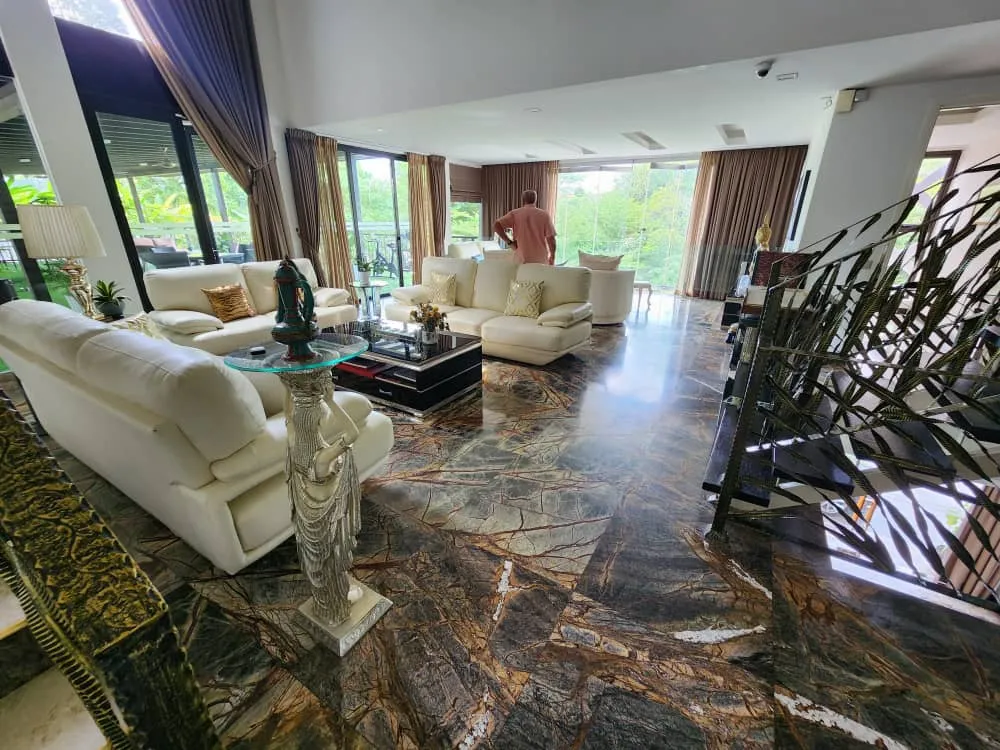 Living room tiling installation